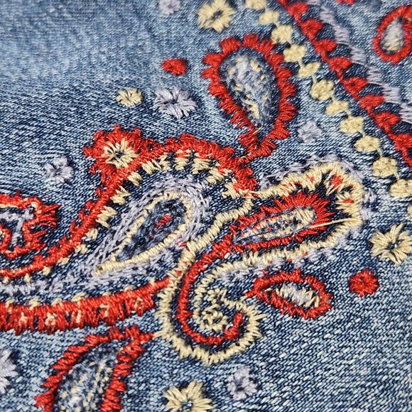 Democracy Crop Pants Size 10 Blue Embroidered Raw Hem - Picture 11 of 15